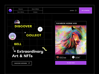 NFT Marketplace Website axie infinity blockchain collectibles cryptoart cryptocurrency cryptopunks foundation illustration landing page marketplace mintable nft nifty gateway opensea rarible superrare ui ux web design web3