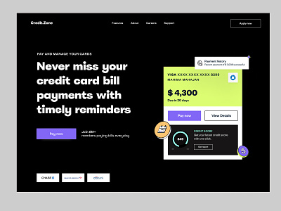 Credit Card Bill Payments Landing Page banking bill payment card payment cash app cred credit card credit card payment credit score finance fintech google pay paypal paytm phonepe square ui ux venmo web design western union