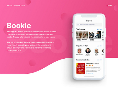 Bookie. IOS app for every book lover adobexd android animation app app concept blogger book book app dashboard dating design free freebie illustration ios iphonex typography ui uiux ux