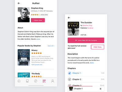 Books App - Audio Book and Author Profile Concept app audiobook author book clean dailyui design flat interface ios iphone light minimal mobile modern profile reader simple ui ux