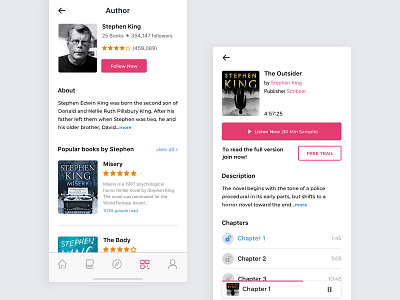 Books App - Audio Book and Author Profile Concept