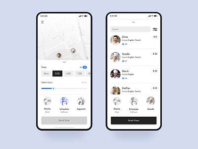 Uber Works | Schedule and Appoint app appointment choose time design inspiration interface ios iphone light location on demand on demand staffing online appointment online appointment scheduling schedule select time uber uber works ui ux