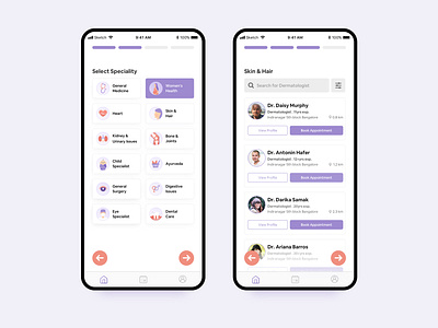 Book Doctor Appointment Online - Speciality & Doctors List booking dailyui flat health health app health care healthcare icons illustration interface iphone light list minimal practo simple ui ux vector zocdoc