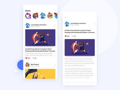 Sports App Design Concept app basketball blog design flat gradient icon illustration ios iphone minimal mobile nba sketch stories ui user experience user interface ux vector