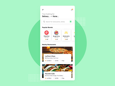 Food Delivery UI Concept app burger delivery design food food app food delivery app green ios iphone location minimal pizza hut restaurant app swiggy ubereats ui ux yelp zomato