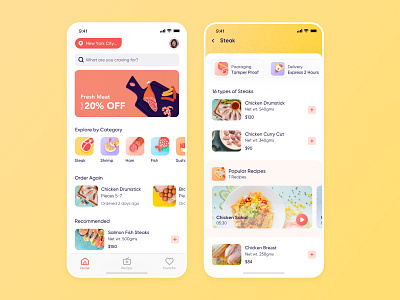 Meat Delivery App Home and List Page amazonfresh app design food freshdirect grocery illustration instacart interaction interface ios iphone on demand peapod postmates shipt ui user experience ux