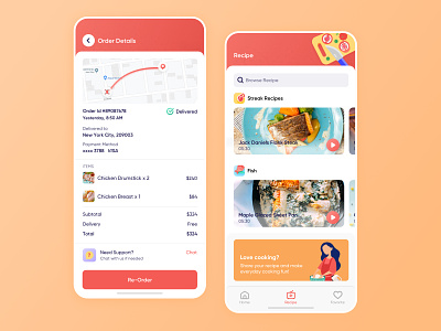 Food Order Detail and Recipe amazonfresh design drone food food delivery app foodie freshdirect grocery app instacart interface ios iphone meat on demand order details postmates recipe app ui ui design ux
