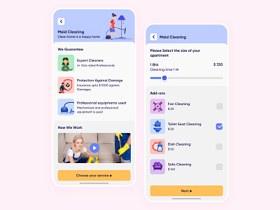 On-Demand House Cleaning - Service Detail and Add-ons app clean concept design flat handy icon illustration ios iphone maid minimal mobile slider taskrabbit thumbtack ui user experience ux vector