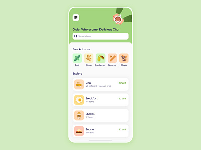 Tea Delivery App add-ons app chaayos chai chaipoint clean concept design flat food icon illustration ios iphone minimal mobile search ui ux vector
