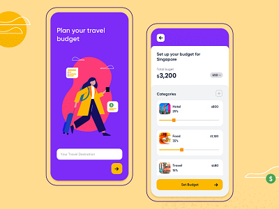 Travel Budget Concept Design app budget app design food hotel illustration interaction interface ios minimal onboarding ui payment ui user experience ux