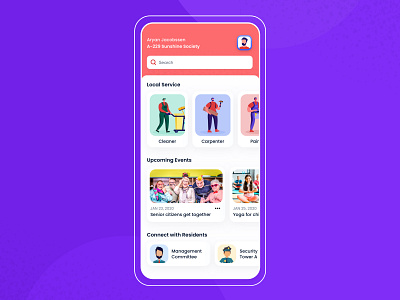 Society & Community Management Concept Design carpenter cleaner community app design events illustration interface ios local services minimal mobile social app society ui user experience ux