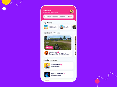 Streaming Games App Concept Design clean colorful design gameui gaming app interface ios live minimal popular pubg streaming ui ui design user experience ux