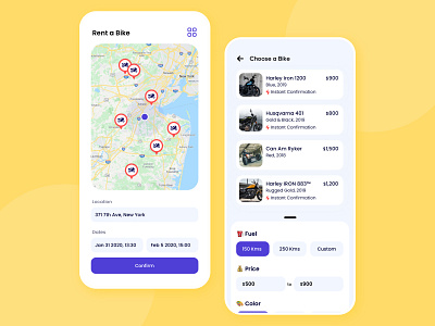 Rent a Bike Concept Design app cab design filter interface ios iphone lcoation marketplace minimal mobile price rent a bike rent a car renting app ui user experience ux
