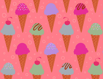 Food Pattern - Ice Cream digital art food graphic design ice cream illustration pastels pattern pink sweets