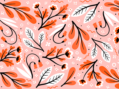 Botanical Pattern - Pink & Orange Florals and Foliage 1 botanical botanical art botanical pattern digital art floral illustration flower pattern flowers illustration pattern plant illustration surface pattern