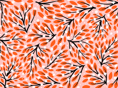 Botanical Pattern - Pink & Orange Florals and Foliage 2 botanical botanical illustration digital art floral flowers graphic design illustration pattern plant pattern plants surface pattern white flowers