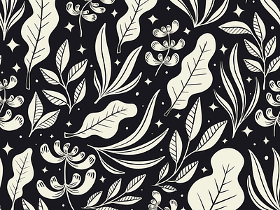 Botanical Pattern - Black and White Foliage 2