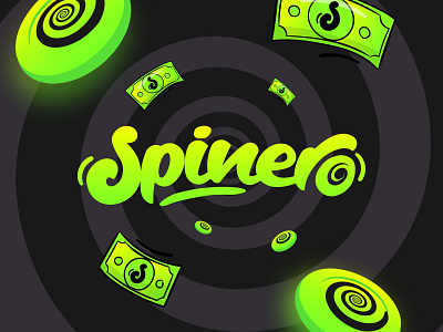 Spinero Casino Logo brand identity branding casino coin color design gaming green illustration logo neon spin spiral ui vector