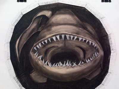 Shark in a Barrel art barrel captured charcoal illustration shark surrealism