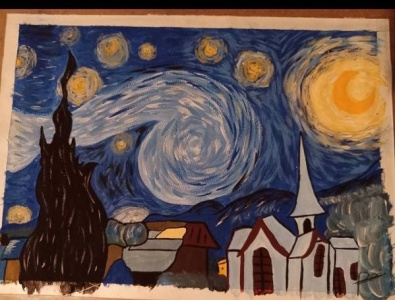 The Starry Night by Van Gogh designer student gouache paint graphic design illustration paint vincent van gogh