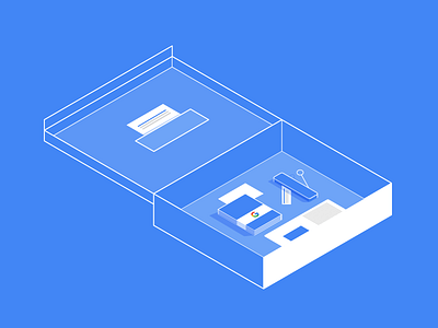 Google Illustration 1/3 blue box flat google illustration isometric survival kit toolbox