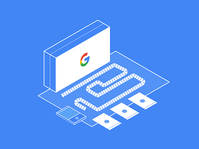 Google Illustration 3/3 blue boardgame box color flat google illustration isometric