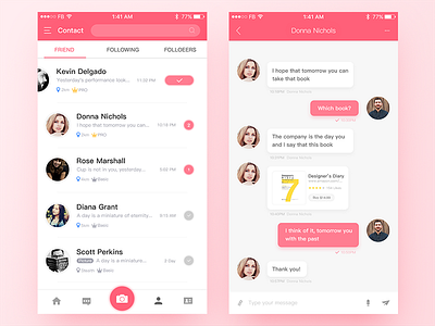 Daily UI #002 Contact List And Chat 100day app chat contact daily pink social ui