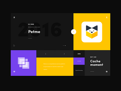 CaseShow - 3 black color grid layout minimalistic mondrian portfolio purple ui web website yellow
