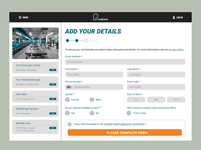 PureGym Sign-up Page Re-Design booking booking system design fitness fitness website gym sign up gym website pure gym training workout