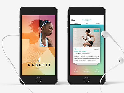 NABUFIT — iOS cards cutout earpods health icons loading mobile shadows tabs workout