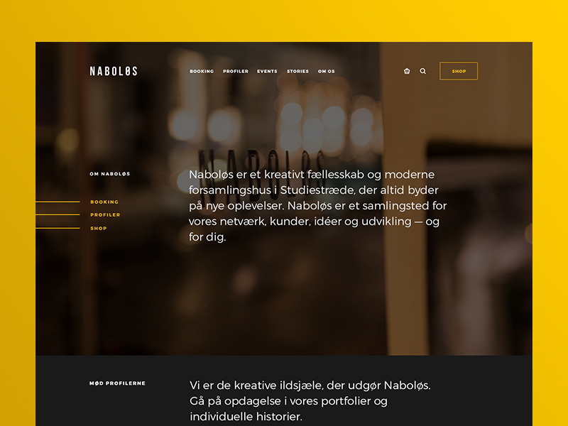 Naboløs Storefront shopify background image decks desktop navigation shop search basket fullscreen title quick links ecommerce