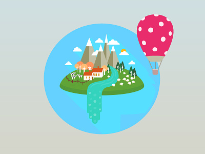 Island Icon blue flat hotairballoon icon illustrator island landscape love pink vector