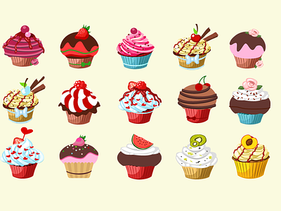 Cupcakes bakery chocolate cream cupcake illustrator strawberry sweet