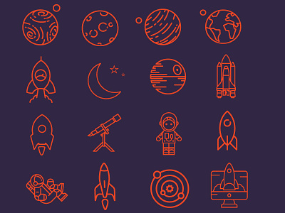 Space Icons flat icons illustration planets red rock space
