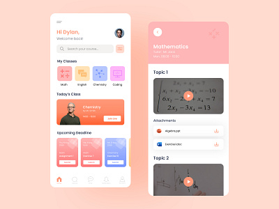 Online Class Mobile App app design ui ux