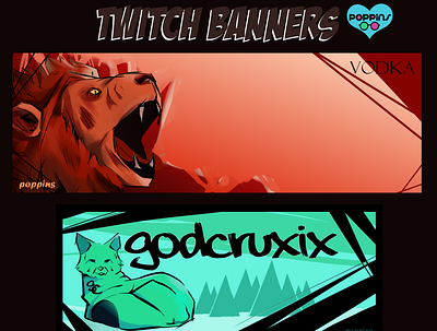 Twitch Banners banner branding clean comic epic fox green lion logo promotional red shading solid streaming stylized twitch vodka