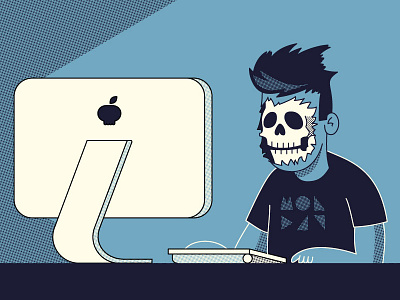 Mondays computer cubicle design illustration monday skull work