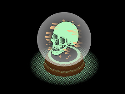 Learn Your Fate clouds crystal ball glowing skull halftone halloween haunted isometric october phantom psychic skull stars