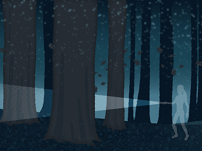 The Upside Down creepy flashlight fog forest halftones leaves strange stranger things the upside down trees wind woods