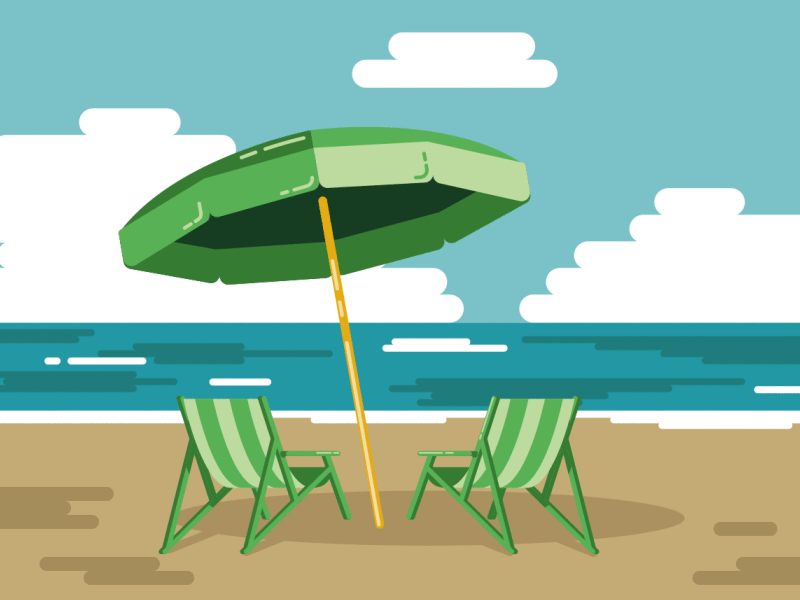 Beach Scene animation animation beach beach animation beach chairs clouds folding chairs ocean scene animation shore umbrella water waves