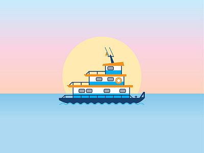 a la deriva boat illustration nautical ocean sunset vector