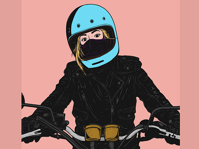 BIKER GIRL adobe draw biker blond girl helmet moto motorcycle pink vector art