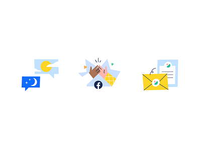 UX flow Illustrations business chat day and night email envelope hands happy highfive hours moon success sun