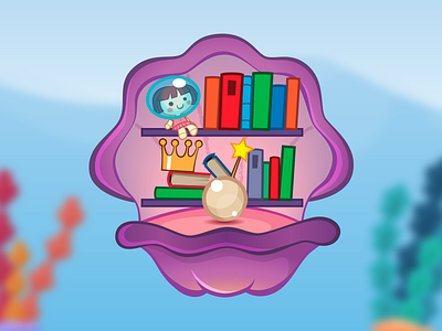 PlayKids Books Shell Shelf app books children icon illustrator kids playkids pun shelf shell ui under water
