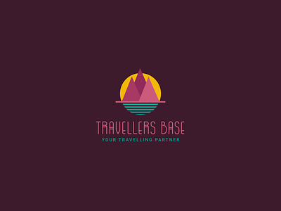 Travellers Base - First concept camping flat design icon inovatom logo mountain summer sun travel water