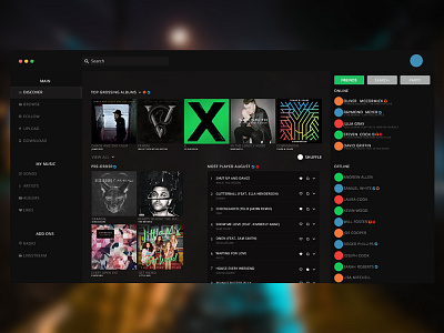 Music software project application clean dark music ui design