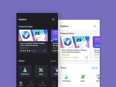 Education App Dark&Light dark app education app flat ios material design mobile user experience user inteface