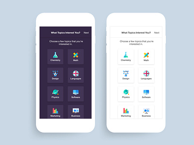 Select Topics Dark & Light app clean color education flat interface ios minimalist design ui