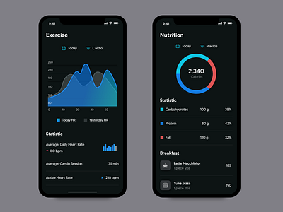 Health & Nutrition App - Dark mode app dark app design fitness fitness app health health app ios material design user experience user inteface