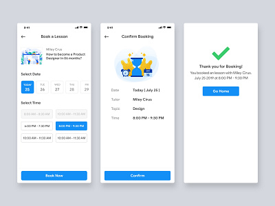 Book a Lesson To Lean - Education app booking course education app icon illustration ios app learning livestream material design user experience user inteface ux vector